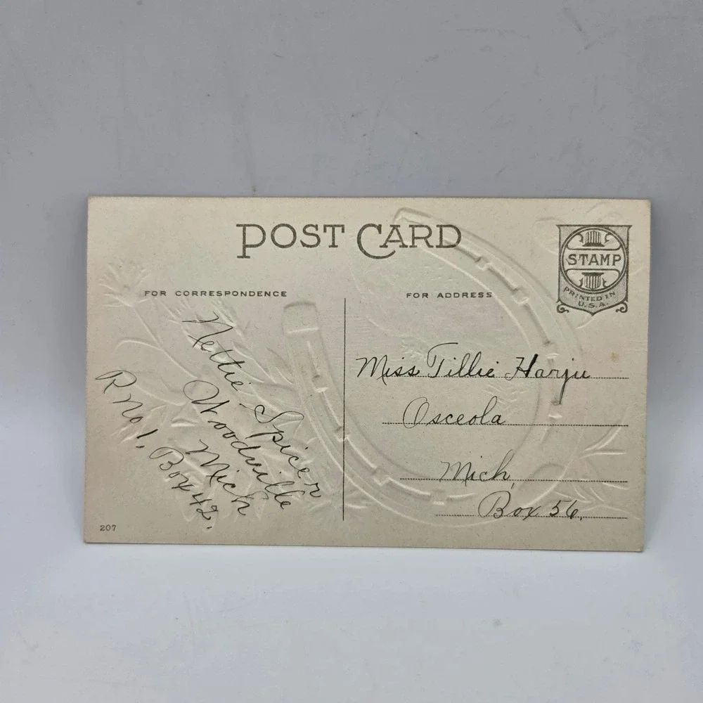 Good Luck Best Wishes Vintage Postcard Horseshoe Rose‎ 1909 R Conwell